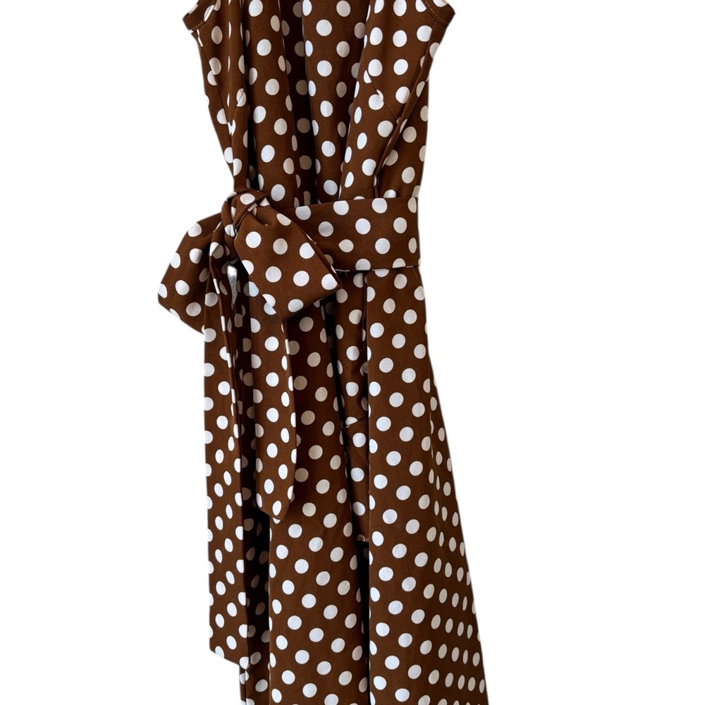 Ecowish Polka Dot Sundress Md Brown White Hi Low Flowy Lightweight Pretty Woman - Picture 5 of 12
